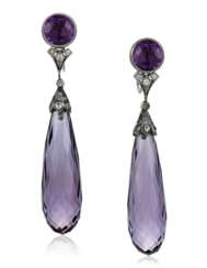TIFFANY & CO. ANTIQUE AMETHYST AND DIAMOND EARRINGS