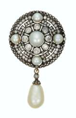 ANTIQUE NATURAL PEARL AND DIAMOND BROOCH