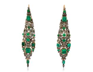 ANTIQUE EMERALD AND DIAMOND EARRINGS
