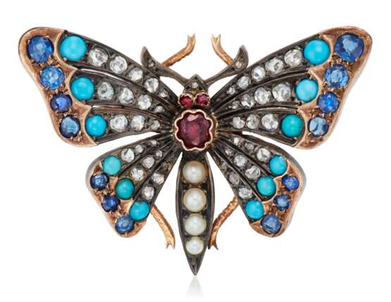 ANTIQUE DIAMOND AND MULTI-GEM BUTTERFLY BROOCH - фото 1