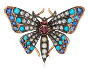 ANTIQUE DIAMOND AND MULTI-GEM BUTTERFLY BROOCH
