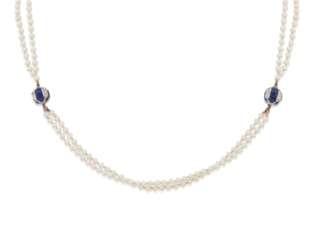 SEED PEARL, SAPPHIRE AND DIAMOND NECKLACE