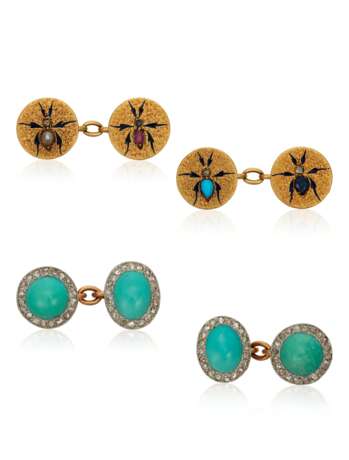 TWO DIAMOND AND MULTI-GEM CUFFLINKS - фото 1