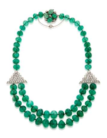 AN EMERALD BEAD AND DIAMOND NECKLACE - Foto 1