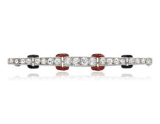 ART DECO CARTIER DIAMOND, CORAL AND ONYX BROOCH