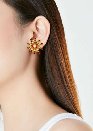 DIAMOND, RUBY AND ENAMEL EARRINGS - photo 2