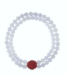 MICHELE DELLA VALLE CHALCEDONY BEAD, RUBY AND DIAMOND NECKLACE, 