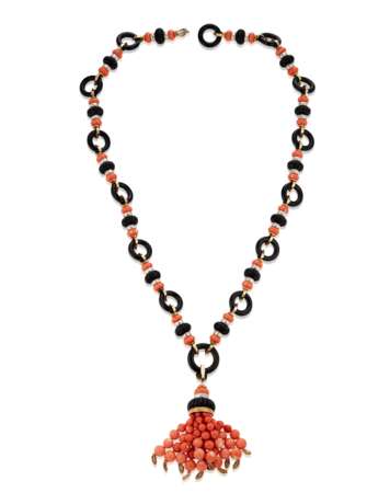 DIAMOND, ONYX AND CORAL NECKLACE - Foto 4
