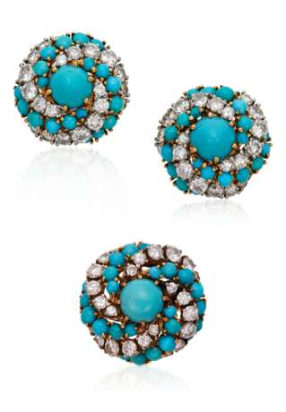 TURQUOISE AND DIAMOND RING AND EARRINGS - photo 1