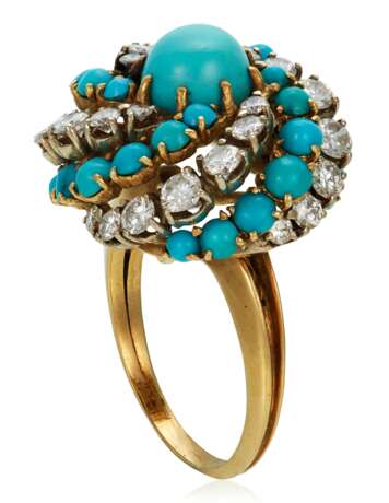 TURQUOISE AND DIAMOND RING AND EARRINGS - фото 4