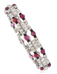 CARTIER ART DECO DIAMOND, RUBY AND ONYX BRACELET