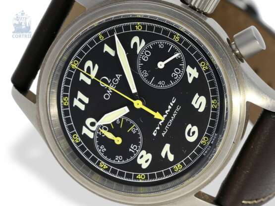 Armbanduhr: sportlicher großer Omega Stahl-Chronograph mit schwarzem Zifferblatt, "Omega Dynamic Automatic Ref. 175.0310", 90er Jahre - photo 1
