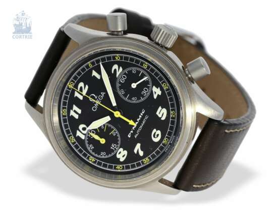 Armbanduhr: sportlicher großer Omega Stahl-Chronograph mit schwarzem Zifferblatt, "Omega Dynamic Automatic Ref. 175.0310", 90er Jahre - photo 5