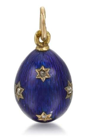 A Fabergé jewelled gold and guilloché enamel egg pendant, workmaster August Holmström, St Petersburg, circa 1900 - Foto 1