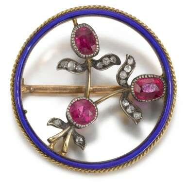 A Fabergé jewelled gold and champlevé enamel brooch, August Hollming, St Petersburg, 1899-1908 - Foto 1