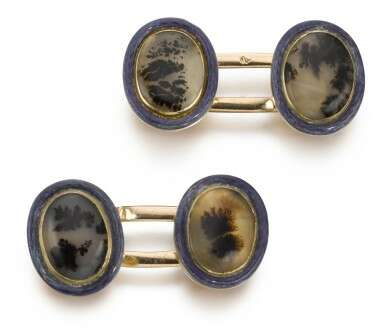 A pair of Fabergé gold, guilloché enamel and dendritic agate cufflinks, Moscow, 1899-1908 - photo 1