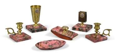 A gilt-metal and rhodonite desk set, late 19th century/early 20th century