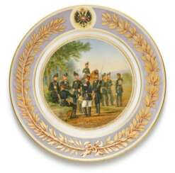 A porcelain military plate, Imperial Porcelain Factory, St Petersburg, period of Alexander II, 1874