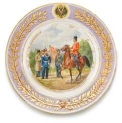 A porcelain military plate, Imperial Porcelain Factory, St Petersburg, period of Alexander II, 1873