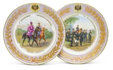Two porcelain military plates, Imperial Porcelain Factory, St Petersburg, period of Alexander II, 1871-1874