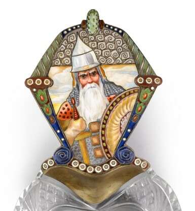 A silver, pictorial and cloisonné enamel and cut-glass kovsh, Khlebnikov, Moscow, 1908-1917 - photo 2