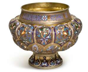 A silver-gilt, cloisonné and pictorial enamel punch set, workmaster Nikolai Alekseev, Moscow, 1893