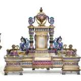 A silver-gilt and champlevé enamel desk set and a pair of two-light candelabra, Khlebnikov, Moscow, 1889 - photo 1
