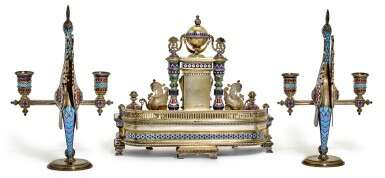 A silver-gilt and champlevé enamel desk set and a pair of two-light candelabra, Khlebnikov, Moscow, 1889 - фото 2