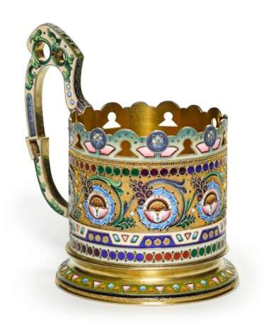 A silver-gilt and cloisonné enamel tea glass holder, 11th Moscow Artel, Moscow, 1908-1917 - Foto 1