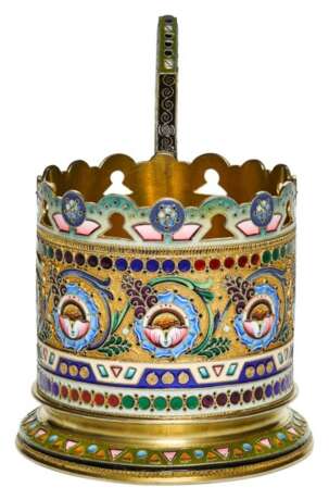 A silver-gilt and cloisonné enamel tea glass holder, 11th Moscow Artel, Moscow, 1908-1917 - фото 3