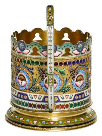 A silver-gilt and cloisonné enamel tea glass holder, 11th Moscow Artel, Moscow, 1908-1917 - фото 4