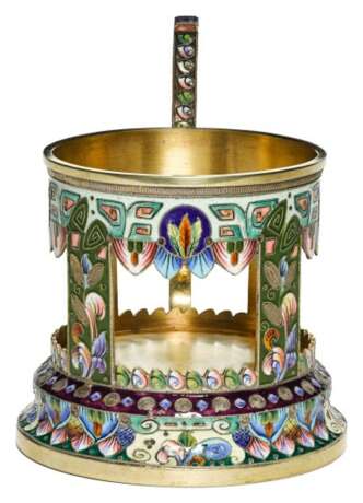 A silver-gilt and cloisonné enamel tea glass holder, 6th Moscow Artel, Moscow, 1908-1917 - фото 3