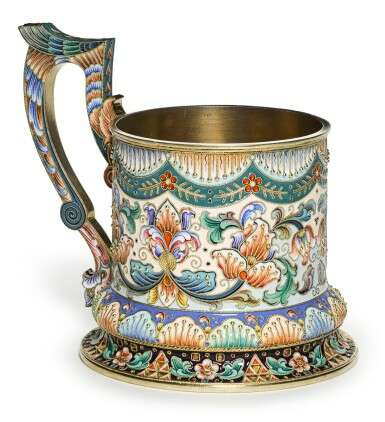 A silver-gilt and cloisonné enamel tea glass holder, 6th Moscow Artel, Moscow, 1908-1917 - фото 1