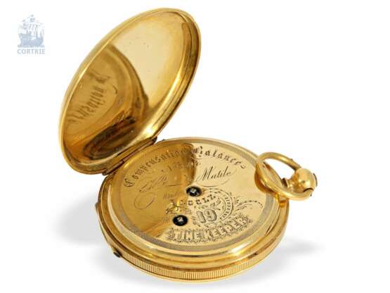Taschenuhr: exquisite und hochfeine Schweizer Gold/Emaille-Savonnette, ca. 1840, Henry Louis Matile Locle No.3504 - Foto 2