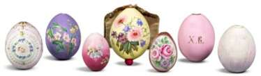 Seven porcelain Easter eggs by the Imperial Porcelain Factory, St Petersburg, late-19th century