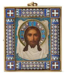 A silver-gilt and cloisonné enamel icon of the Mandylion, Pavel Ovchinnikov, Moscow, circa 1890