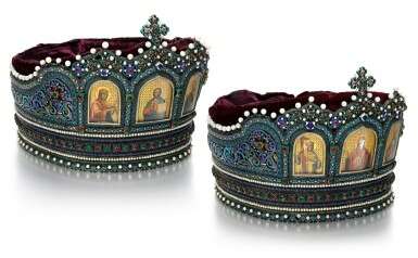 A Very Rare pair of Russian jewelled silver and enamel wedding crowns, Ivan Dmitrovich Chichelev, Moscow, 1881 - Foto 2