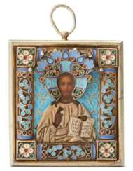 A miniature silver-gilt and cloisonné icon of Christ Pantocrator, Pavel Ovchinnikov, Moscow, circa 1890