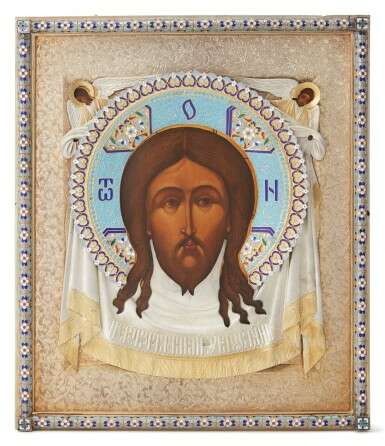 A silver-gilt and cloisonné enamel icon of the Mandylion, Moscow, circa 1890 - Foto 1