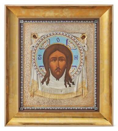 A silver-gilt and cloisonné enamel icon of the Mandylion, Moscow, circa 1890 - Foto 2