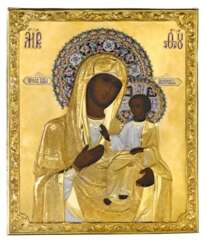 A silver-gilt and cloisonné enamel icon of the Mother of God, Sergei Zharov, Moscow, 1908-1917