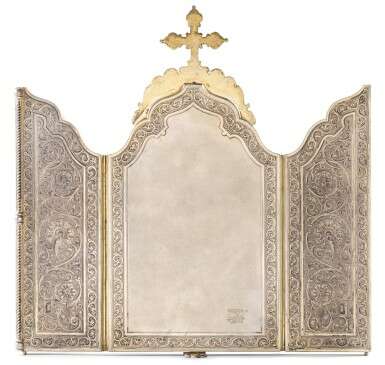 A silver-gilt and shaded enamel travelling triptych icon, Ivan Alekseev, Moscow, 1899-1908 - Foto 4