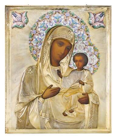 A silver-gilt and cloisonné enamel icon of the Mother of God, 1st Artel, Moscow, 1908-1917 - фото 1