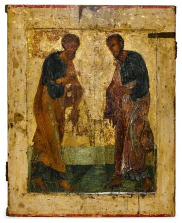 AN ICON OF SAINTS PETER AND PAUL, PROBABLY 15TH CENTURY BUT RESTORED AND TRANSFERRED TO A NEW PANEL IN THE LATE 19TH OR EARLY 20TH CENTURY - Foto 1
