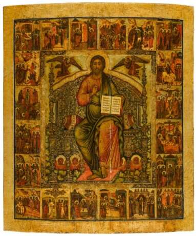 A large Russian icon of Christ Pantocrator enthroned, with twenty church festivals on the borders, Provincial Yaroslavl, circa 1700 - photo 1