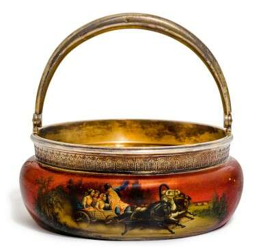 A silver and red lacquer pictorial bowl, Vladimirov, St Petersburg, 1908-1917 - Foto 1