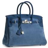 HERMÈS. A LIMITED EDITION BLEU THALASSA VEAU GRIZZLY & EVERCOLOR LEATHER BIRKIN 35 WITH PERMABRASS HARDWARE - Foto 2