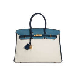 A CUSTOM WHITE, INDIGO & BLEU JEAN CLÉMENCE LEATHER BIRKIN 35 WITH GOLD HARDWARE