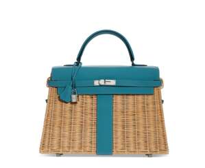 A LIMITED EDITION TURQUOISE SWIFT LEATHER & OSIER PICNIC KELLY 35 WITH PALLADIUM HARDWARE
