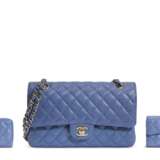 CHANEL. A BLUE IRIDESCENT LAMBSKIN LEATHER SMALL CLASSIC FLAP BAG & A SET OF TWO CARD HOLDERS - photo 17